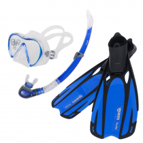 Mares Cobia and Fluida Adult Dive Mask Snorkel and Fins Set Blue