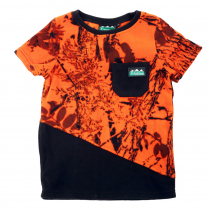 Ridgeline Spliced Kids Fleece T-Shirt Blaze Camo/Black