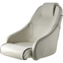 V-Quipment King Helm Seat with Flip-Up Squab White with Dark Blue Seams