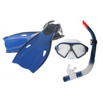 Mirage Mission Adult Dive Mask Snorkel and Fins Set Blue L/XL
