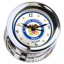 Weems & Plath U.S. Navy Chrome Plated Atlantis Quartz Ships Bell Clock #8 Emblem