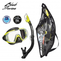 TUSA Sport Visio Tri-Ex Adult Combo Mask and Snorkel Set Black Silicone/Flash Yellow