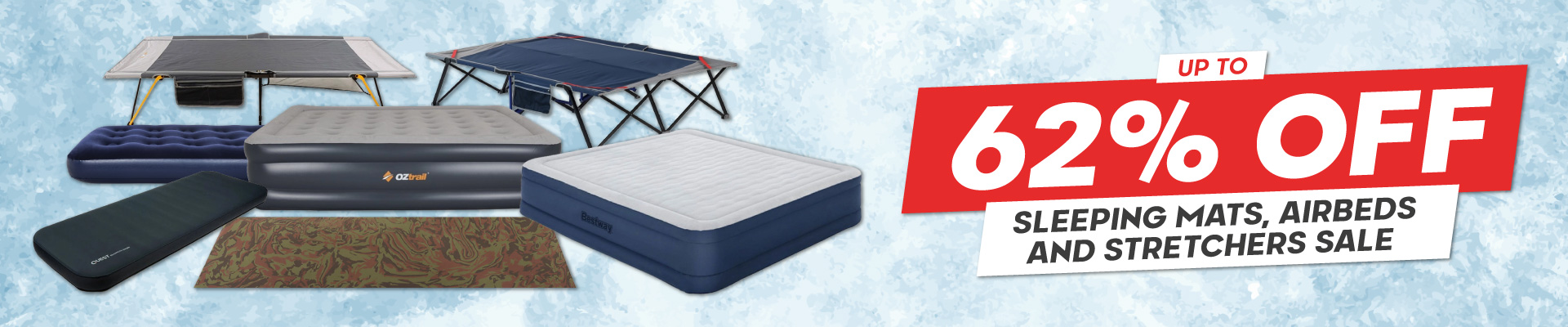 Sleeping Mats, Airbeds and Stretchers Saver Sale Banner