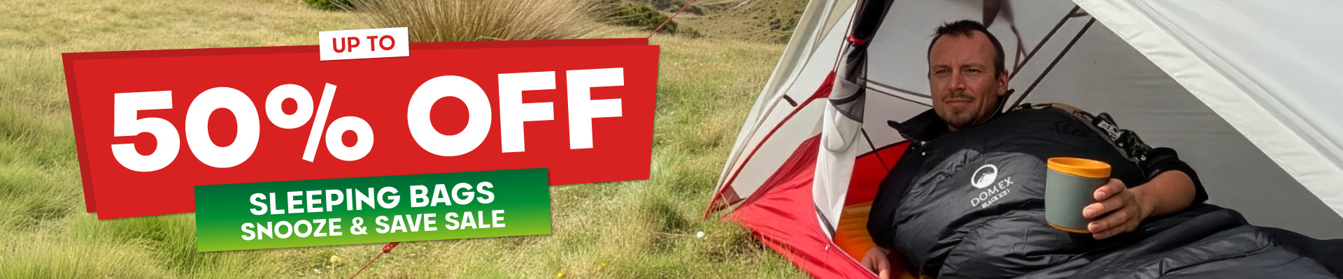 Sleeping Bags Snooze and Save Sale Banner