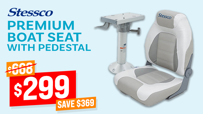 Stessco Premium Folding Skipper Boat Seat with Eastsun Fixed Boat Seat Pedestal