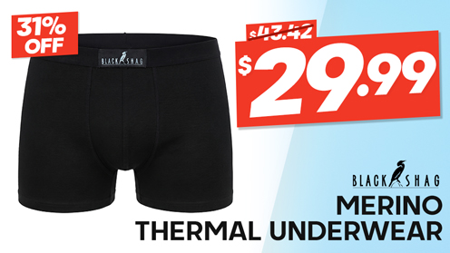 Black Shag Merino Mens Thermal Underwear