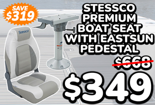 Stessco Premium Folding Skipper Boat Seat with Eastsun Fixed Boat Seat Pedestal