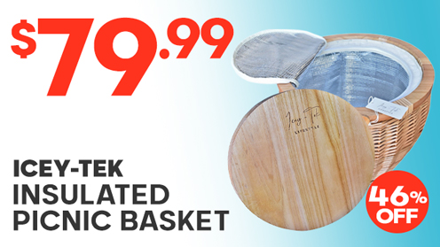 Icey-Tek Insulated Wicker Picnic Basket with Cheese Board