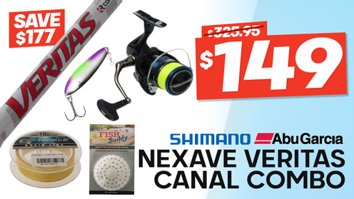 Shimano Nexave 3000HG Abu Garcia Veritas Soft Bait Canal Combo with Lure and Line 7ft 8in 1-3kg 2pc