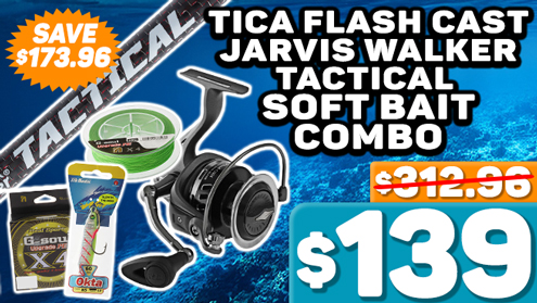 TiCA Flash Cast FC4000 Jarvis Walker Tactical Soft Bait Spin Combo with Braid and Jig 7ft 6in 4-8kg 2pc